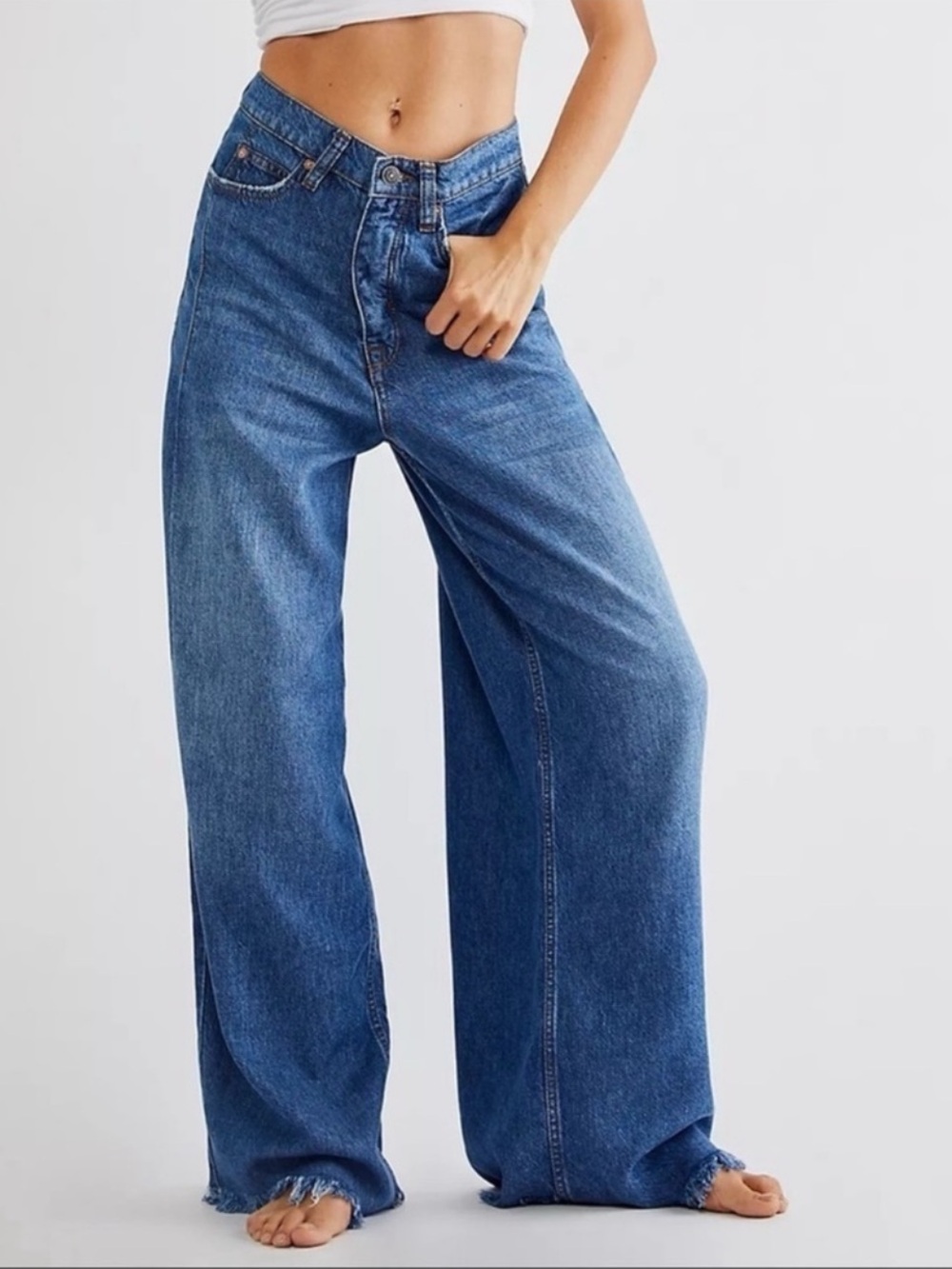 Free People We The Free Old West Slouchy Jeans Blue 27
